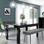 Black Gloss Extendable Dining Table with 2 Grey Velvet Dining Chairs and 1 High Back Dining Bench - Vivienne