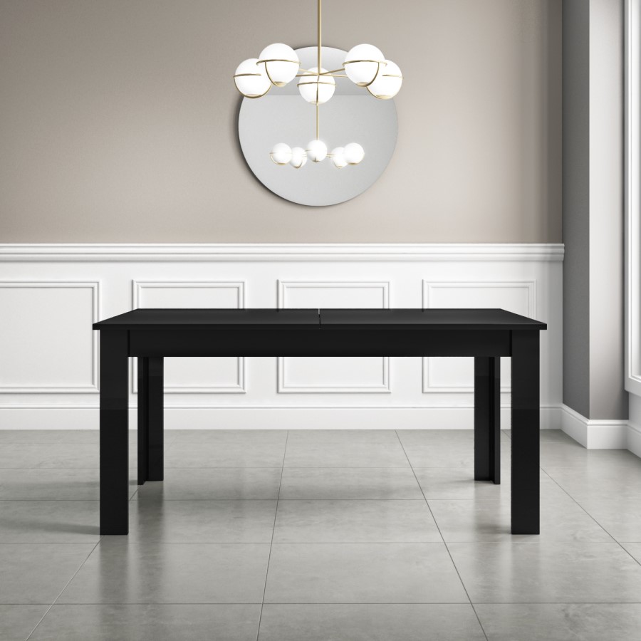 Vivienne Extending Black Gloss Dining Table with 4 Beige Velvet Dining Chairs