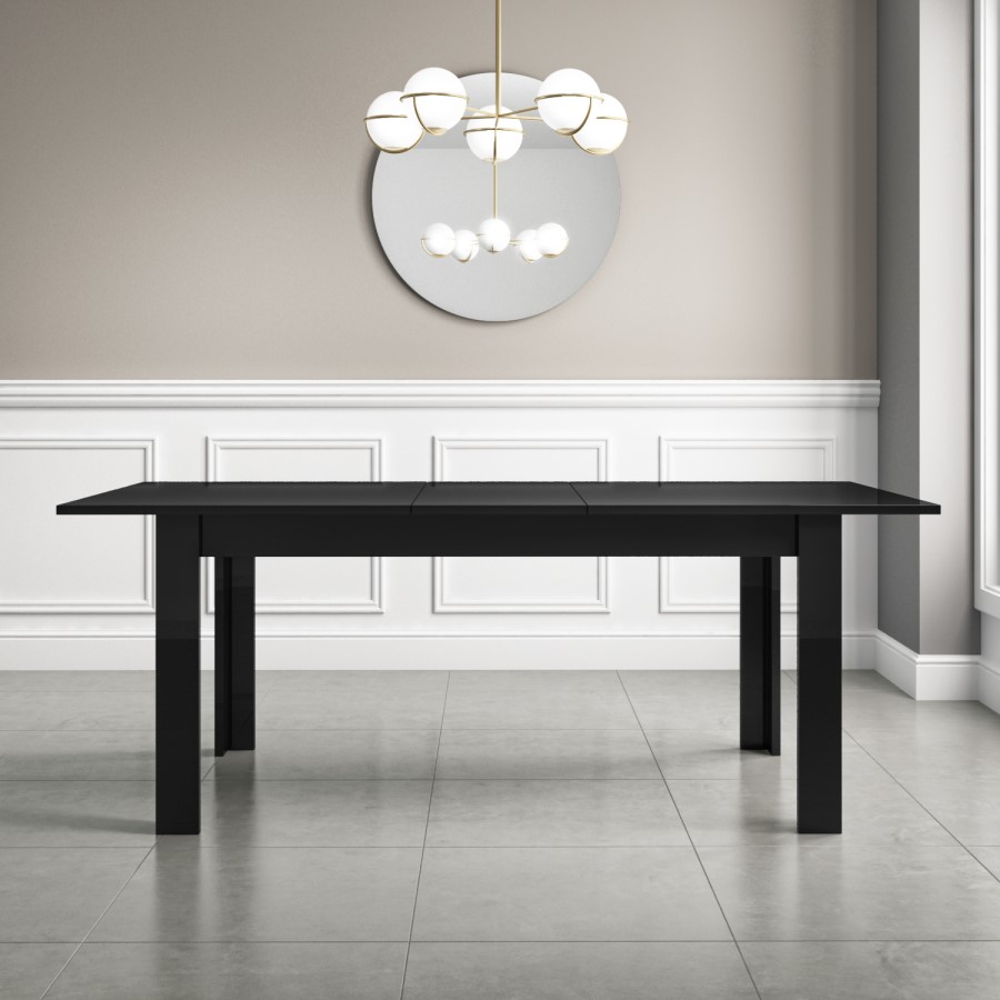Vivienne Extending Black Gloss Dining Table with 4 Beige Velvet Dining Chairs