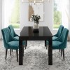 Vivienne Extending Black High Gloss Dining Table with 4 Penelope Teal Blue Velvet  Dining Chairs