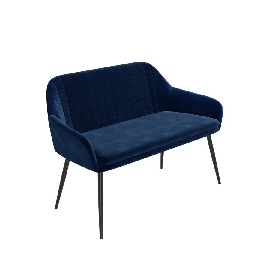 Black Gloss Extendable Dining Table Set with 2 Navy Velvet Chairs & 1 Bench - Seats 4 - Vivienne