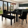 Black Extending High Gloss Dining Table with 4 Black Velvet Dining Chairs and a Dining Bench