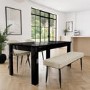 Black Gloss Extendable Dining Table Set with 2 Beige Fabric Chairs & 1 Bench - Seats 4 - Vivienne