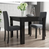 Flip Top Dining Table in Black High Gloss with 2 Grey Chairs - Vivienne & New Haven