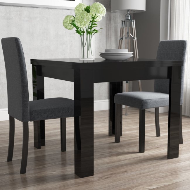 Vivienne Flip Top Black High Gloss Dining Table + 2 Grey Fabric Chairs