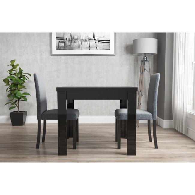 Vivienne Flip Top Black High Gloss Dining Table + 2 Grey Fabric Chairs