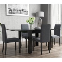 Flip Top Dining Table in Black High Gloss with 4 Slate Grey Chairs - Vivienne & New Haven