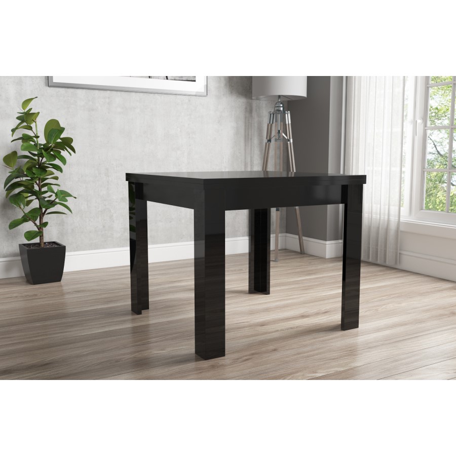Flip Top Dining Table in Black High Gloss with 4 Slate Grey Chairs - Vivienne & New Haven