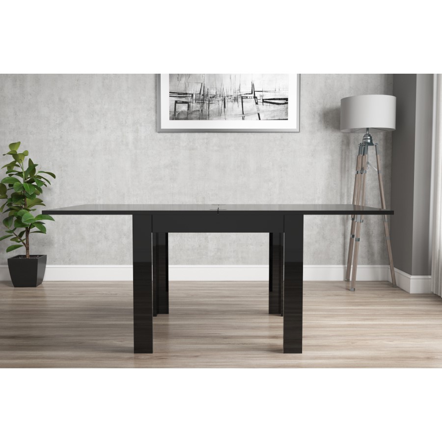 Flip Top Dining Table in Black High Gloss with 4 Slate Grey Chairs - Vivienne & New Haven