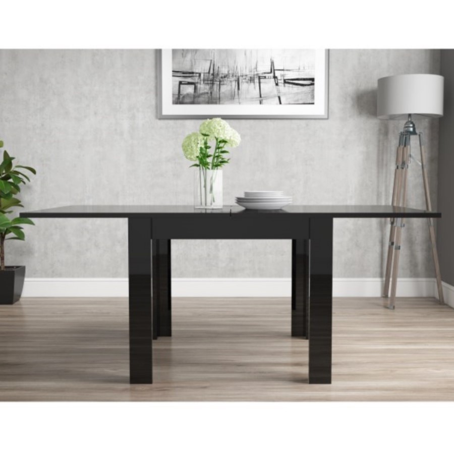 Vivienne Flip Top Black High Gloss Dining Table + 4 Slate Grey Chairs