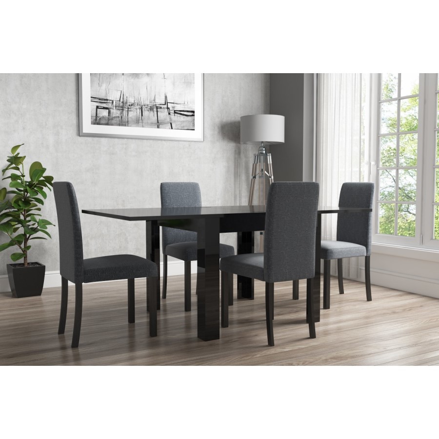 Vivienne Flip Top Black High Gloss Dining Table + 4 Slate Grey Chairs