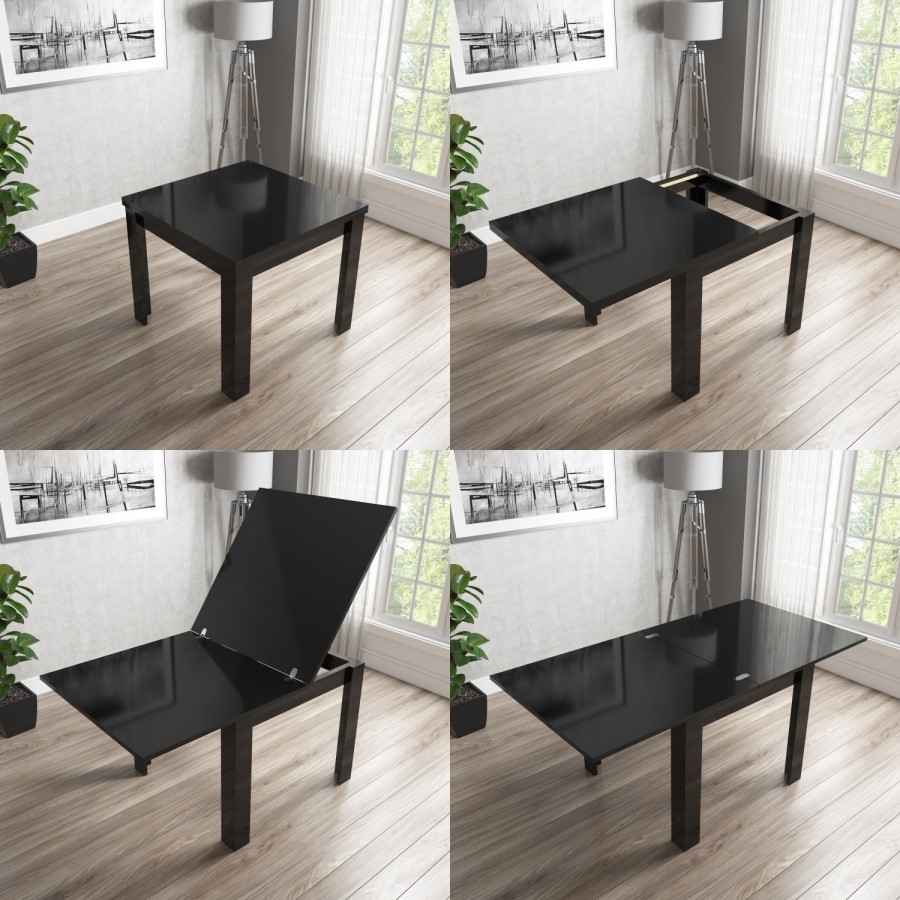 Flip Top Dining Table in Black High Gloss with 4 Slate Grey Chairs - Vivienne & New Haven