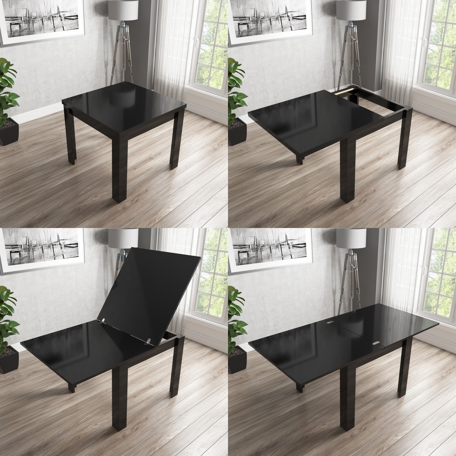 Flip Top Dining Table In Black High Gloss With 4 Slate Grey Chairs Vivienne New Haven Furniture123