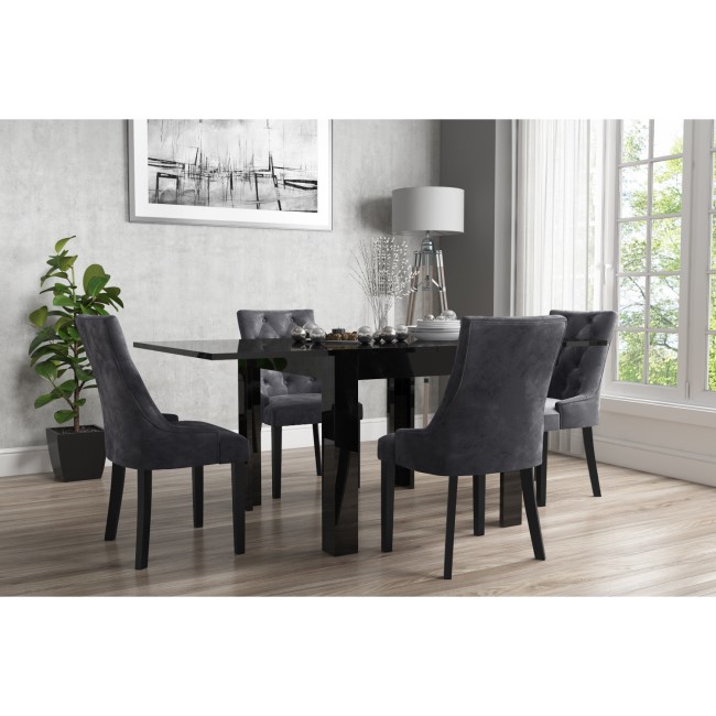 Flip Top Dining Table in Black High Gloss with 4 Grey Velvet Chairs - Vivienne & Kaylee