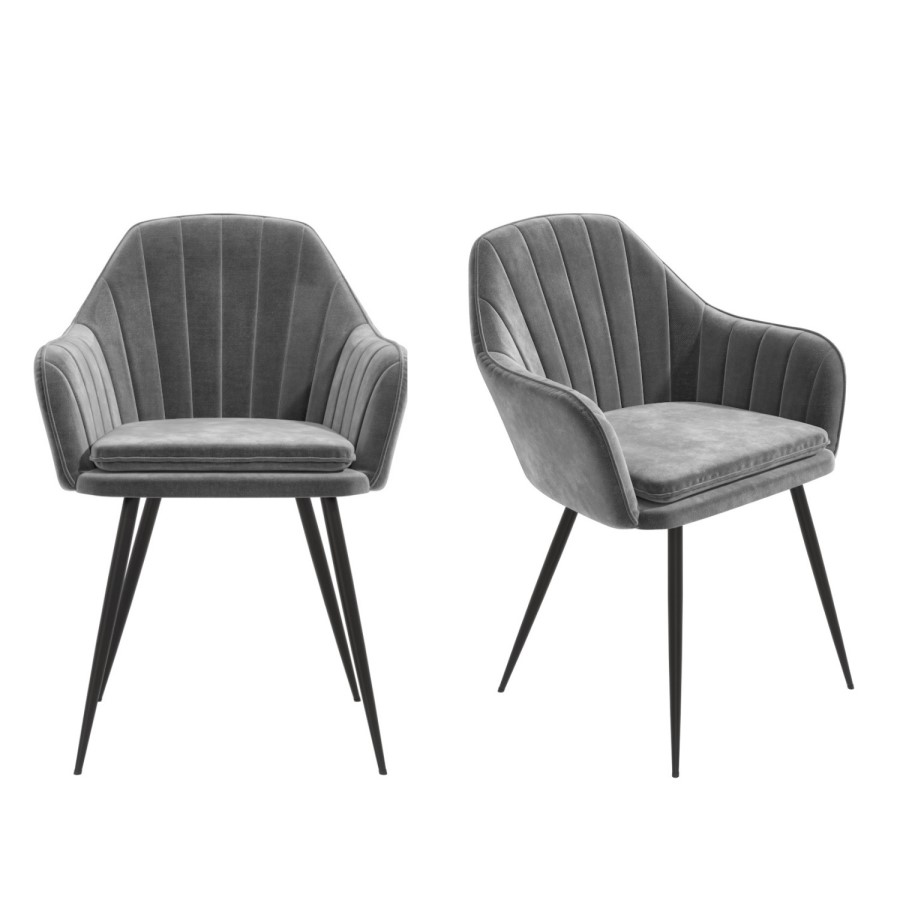 Extendable Dining Table in Black Gloss & 2 Chairs in Grey Velvet - Vivienne & Logan 