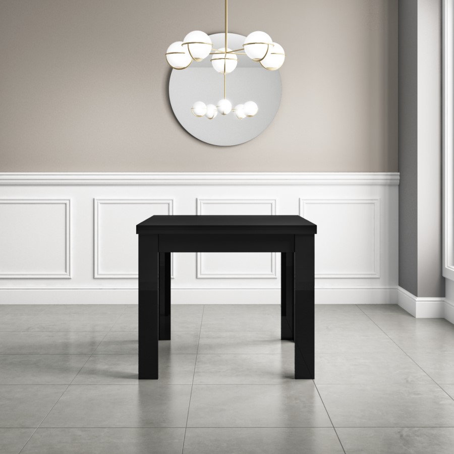 Vivienne Black High Gloss Dining Table Flip Top with 2 Navy Blue Velvet Dining Chairs