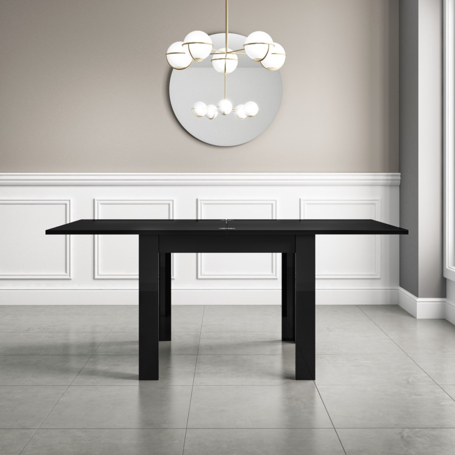 Vivienne Black High Gloss Dining Table Flip Top with 2 Navy Blue Velvet Dining Chairs