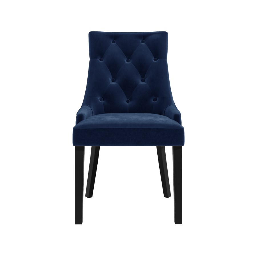 Vivienne Black High Gloss Dining Table Flip Top with 2 Navy Blue Velvet Dining Chairs