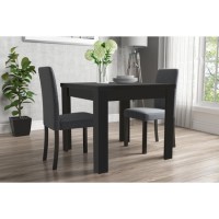 Vivienne Matt Black Dining Table with 2 Dining Chairs in Grey Fabric