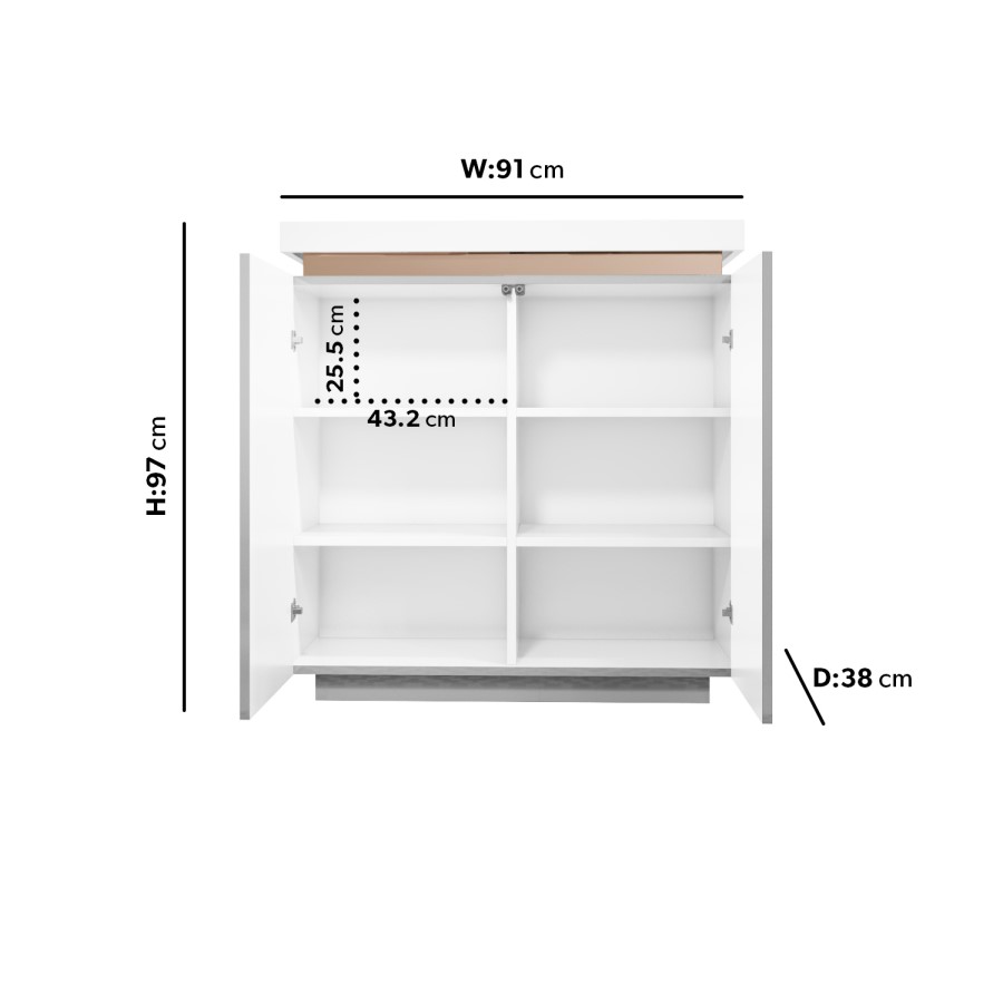 Slim Grey Gloss Shoe Cabinet with 2 Doors - Vivienne