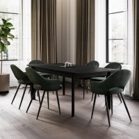 Black Wooden Extendable Dining Table Set with 6 Green Upholstered Chairs - Seats 6 - Vivienne