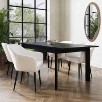 Black Wooden Extendable Dining Table Set with 4 Cream Boucle Upholstered Chairs - Seats 4 - Vivienne