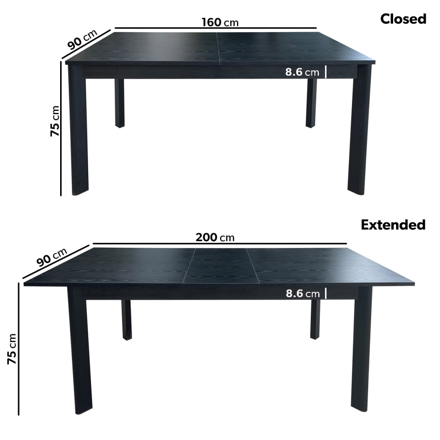 ALMOST PERFECT - Large Black Wooden Extendable Dining Table - Seats 4 - 6 - Vivienne