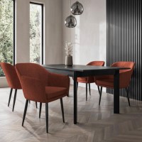 Black Wooden Extendable Dining Table Set with 4 Rust Boucle Dining Chairs - Seats 4 - Vivenne