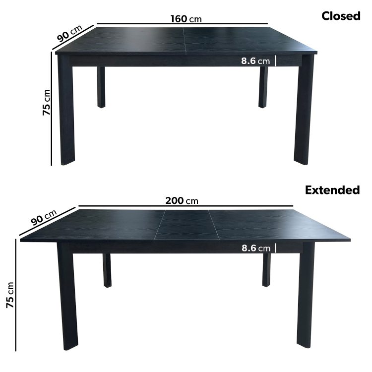 Large Black Wooden Extendable Dining Table - Seats 4 - 6 - Vivienne