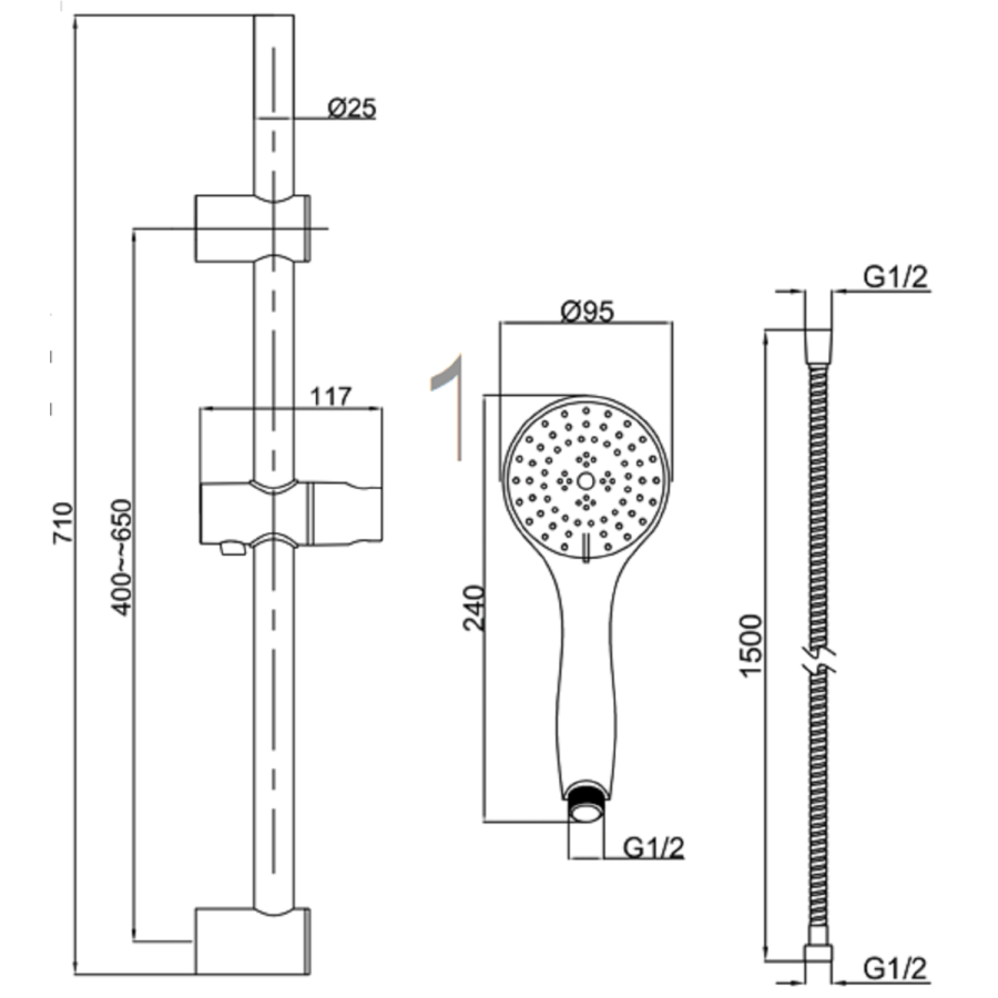 Black 1 Outlet Thermostatic Shower Set with Exposed  Valve  - Volta