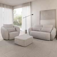 2 Seater Sofa and Armchair Set with Footstool in Cream Chenille - Vera