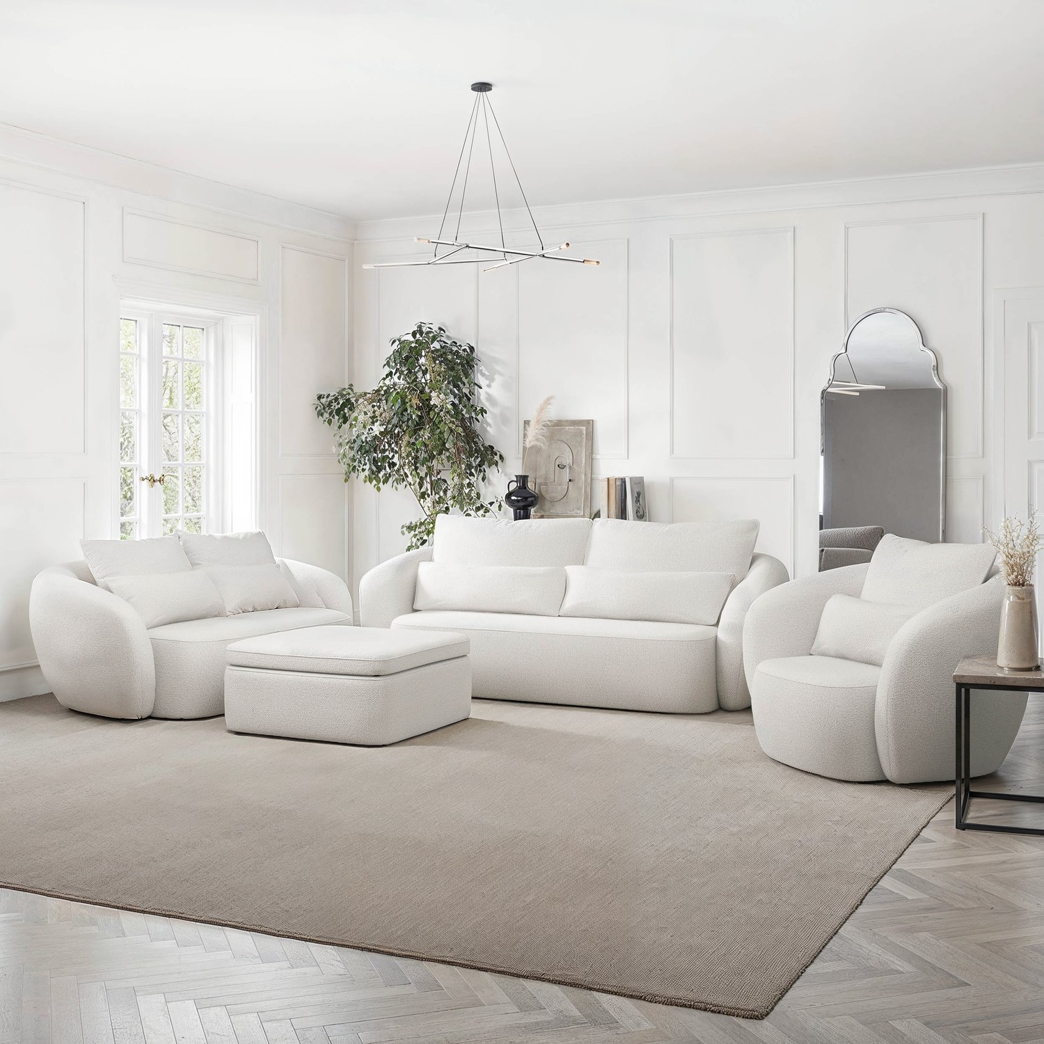 Vera Cream Chenille Sofas Armchair & Footstool Set - Extra Large
