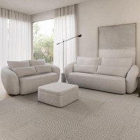 3 and 2 Seater Sofa Sofa Set with Footstool in Cream Chenille - Vera