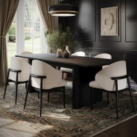 Rectangular Black Oak Extendable Dining Table Set with 6 Cream and Black Upholstered Chairs - Seats 6 - Wave
