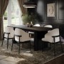 Rectangular Black Oak Extendable Dining Table Set with 6 Cream and Black Upholstered Chairs - Seats 6 - Wave