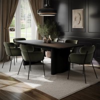 Black Oak Extendable Dining Table Set with 6 Green Velvet Chairs - Seats 6 - Wave