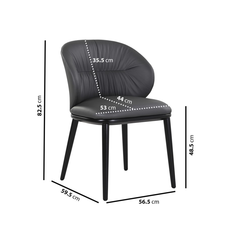 Charcoal Real Leather Dining Chair with Black Legs - Eren