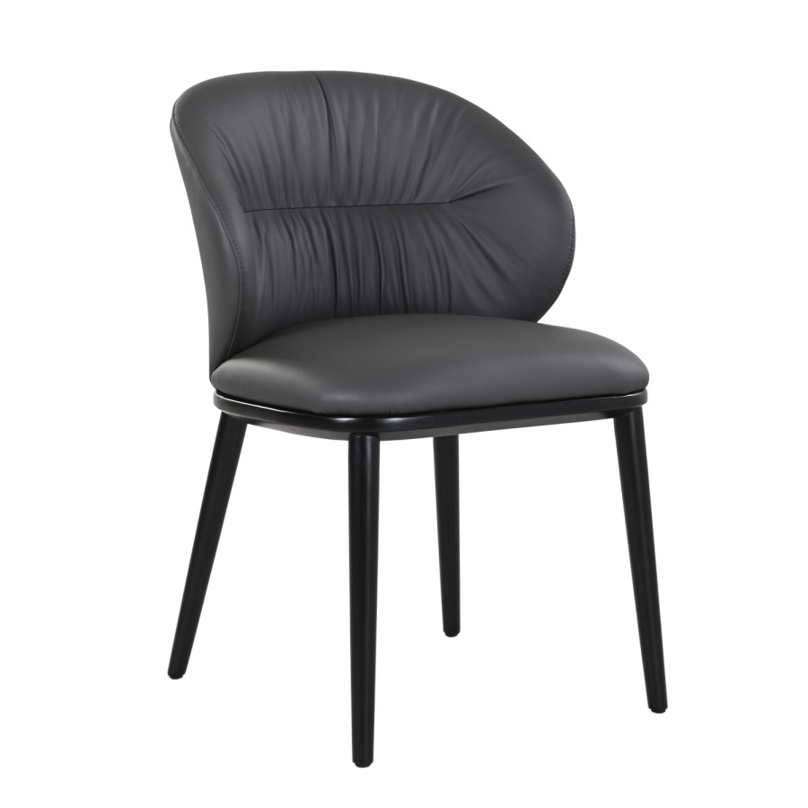 Charcoal Real Leather Dining Chair with Black Legs - Eren