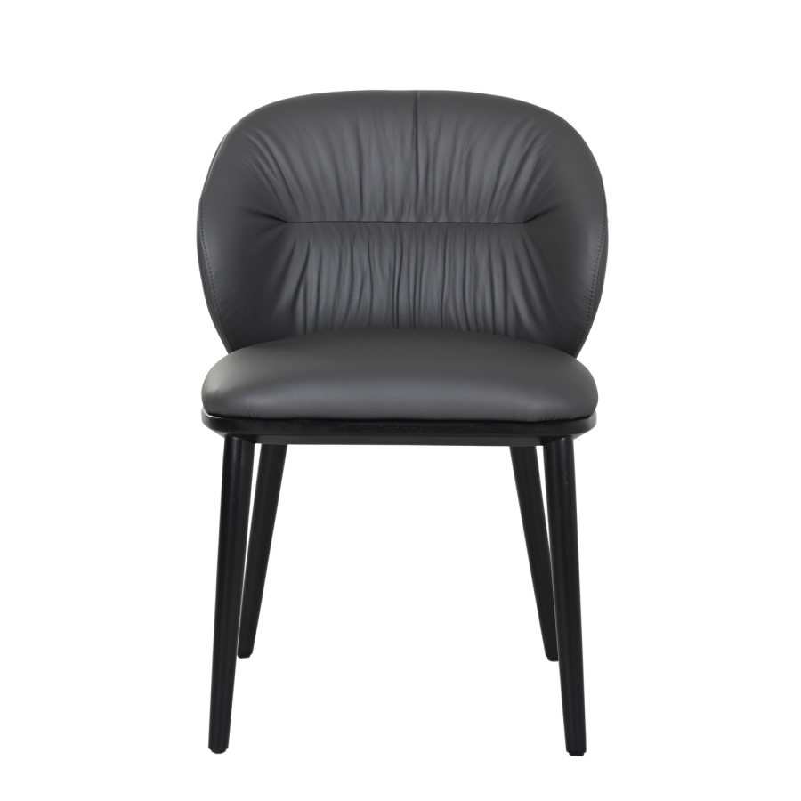 Charcoal Real Leather Dining Chair with Black Legs - Eren