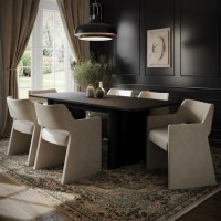 Rectangular Black Oak Extendable Dining Table Set with 6 Mink Upholstered Chairs - Seats 6 - Wave
