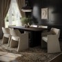 Large Rectangular Black Oak Extendable Dining Table Set with 6 Mink Upholstered Chairs - Seats 6 - Wave