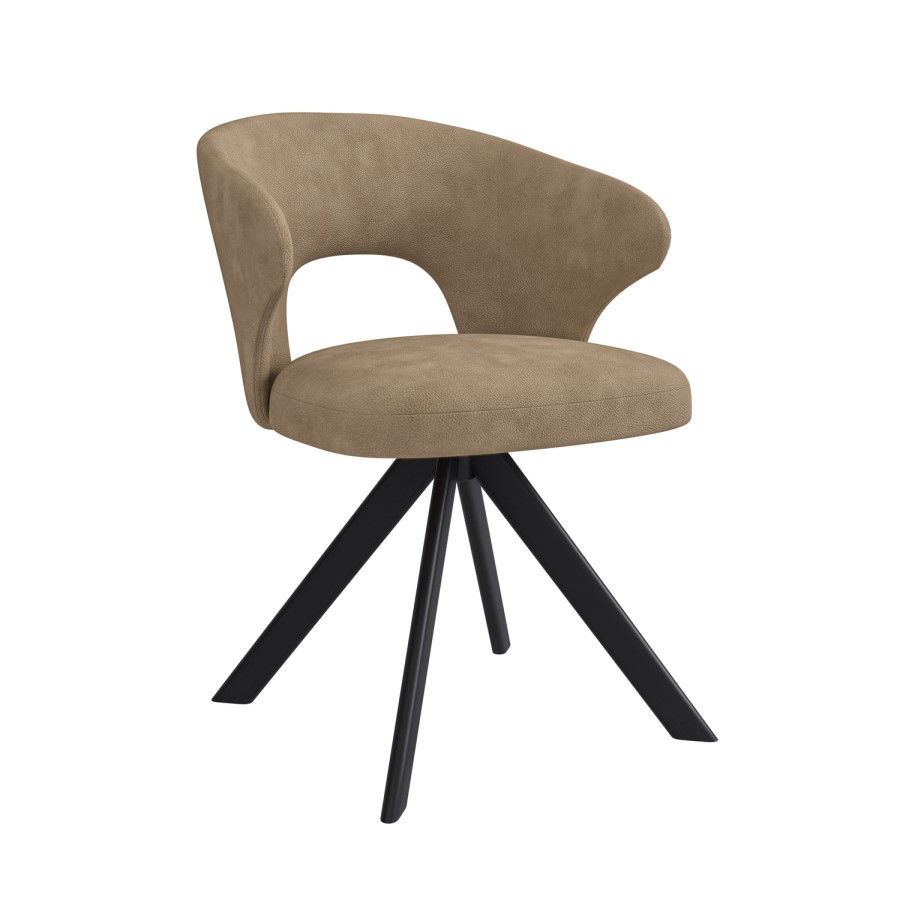 Set of 2 Beige Faux Leather Swivel Dining Chairs - Mila
