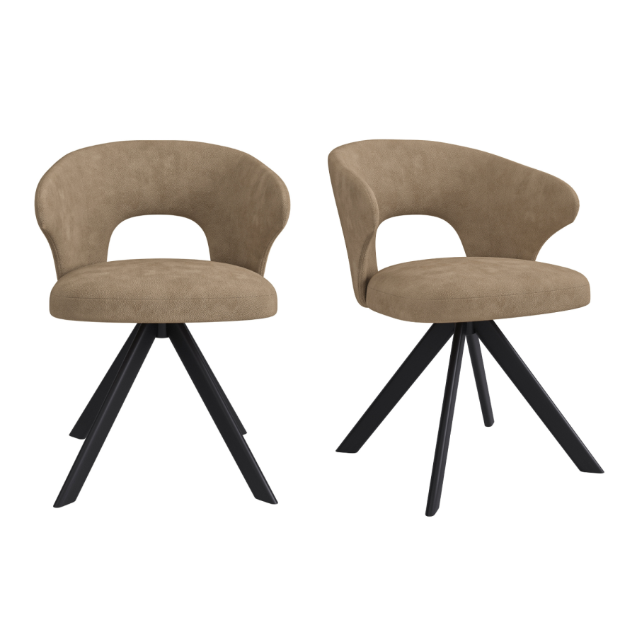 Set of 2 Beige Faux Leather Swivel Dining Chairs - Mila