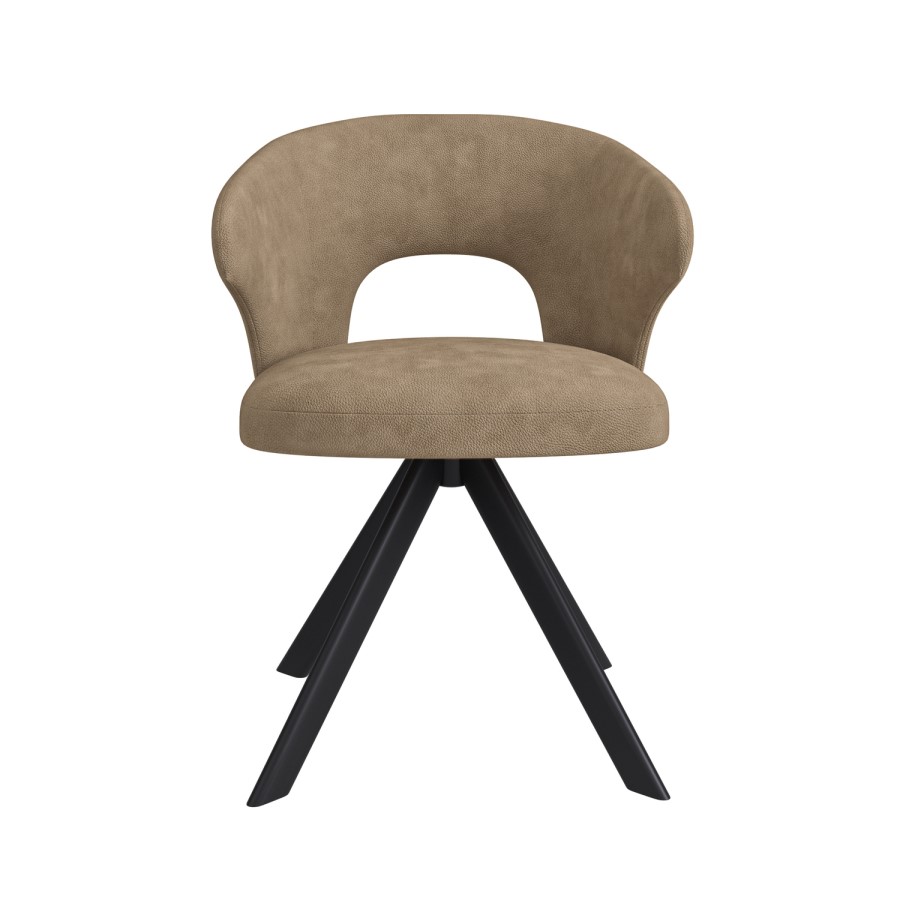 Set of 2 Beige Faux Leather Swivel Dining Chairs - Mila