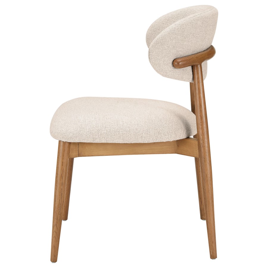 Set of 2 Beige Upholstered Curved Dining Chairs with Solid Rustic Oak Open Back - Kori