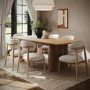 Large Rectangular Rustic Oak Extendable Dining Table Set with 6 Beige Upholstered Chairs - Seats 6 - Wave