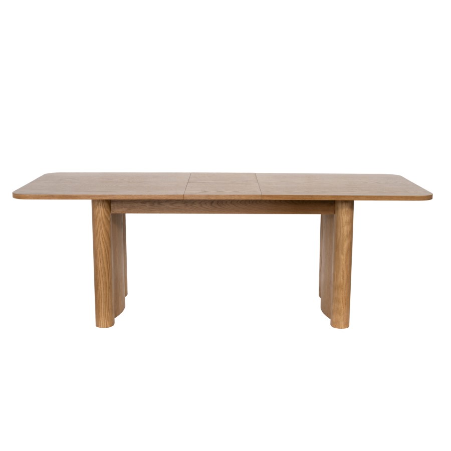 Large Rectangular Rustic Oak Extendable Dining Table Set with 6 Beige Upholstered Chairs - Seats 6 - Wave