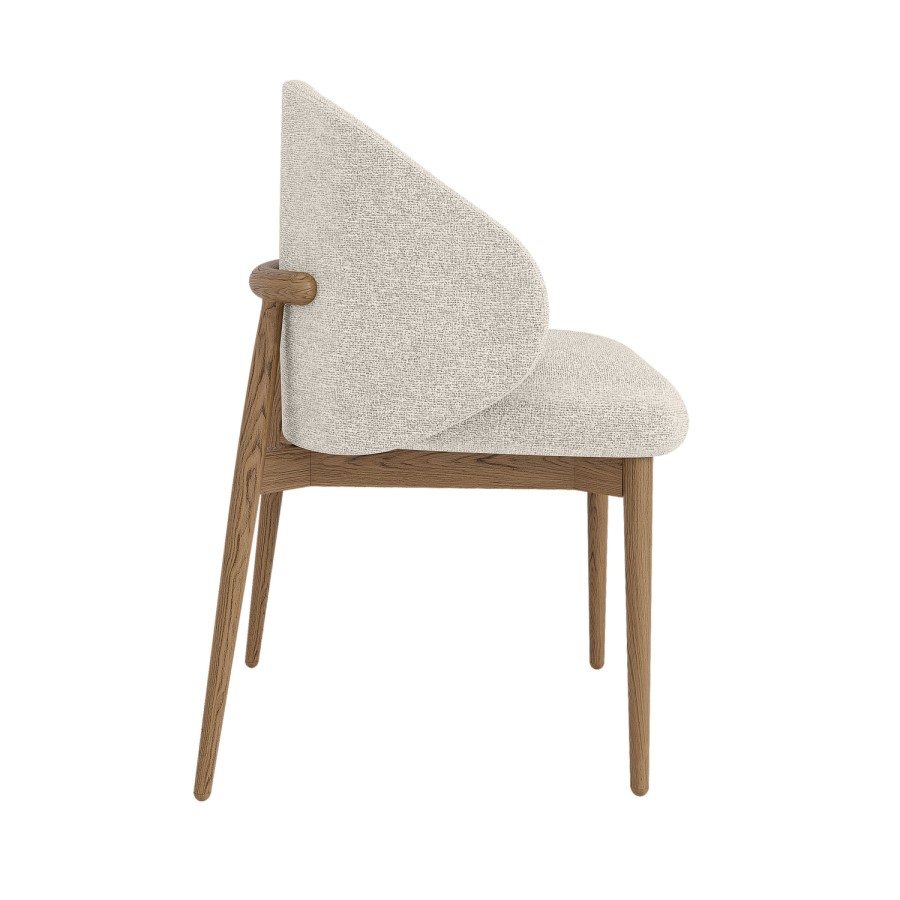 Beige Upholstered Curved Dining Chair With Solid Oak Exposed Back - Kori