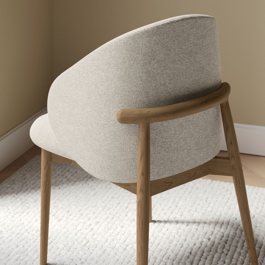 Beige Upholstered Curved Dining Chair With Solid Oak Exposed Back - Kori