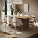 BUN/WAE002A/102080 Large Oak Extendable Dining Table Set with 6 Beige Upholstered Dining Chairs - Seats 6 - Wave